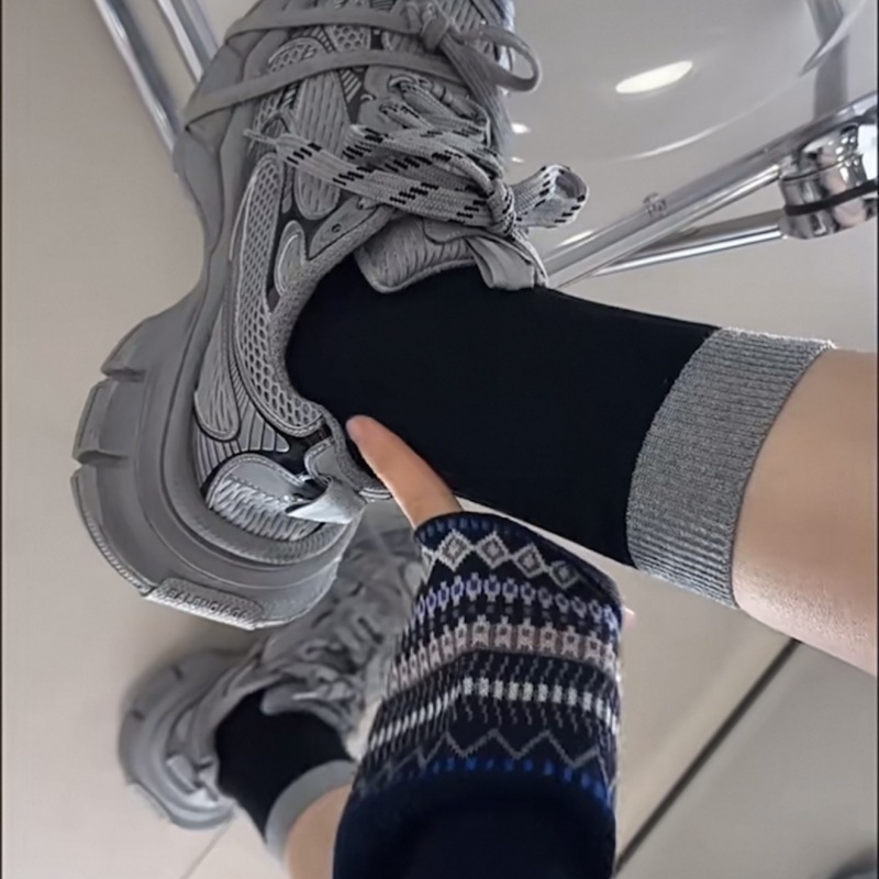 秋冬复古藏青色棕色ins潮双针棉中筒袜百搭不勒腿高级显瘦堆堆袜