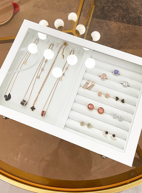 重磅轻奢白色PU皮珠宝首饰盒大容量收纳项链耳环戒指饰品展示道具