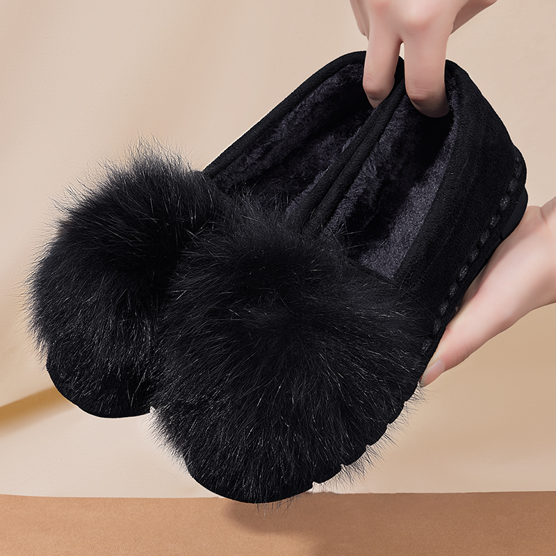 豆豆鞋女加绒2025秋冬季新款老北京布鞋平底二棉鞋保暖黑色毛毛鞋