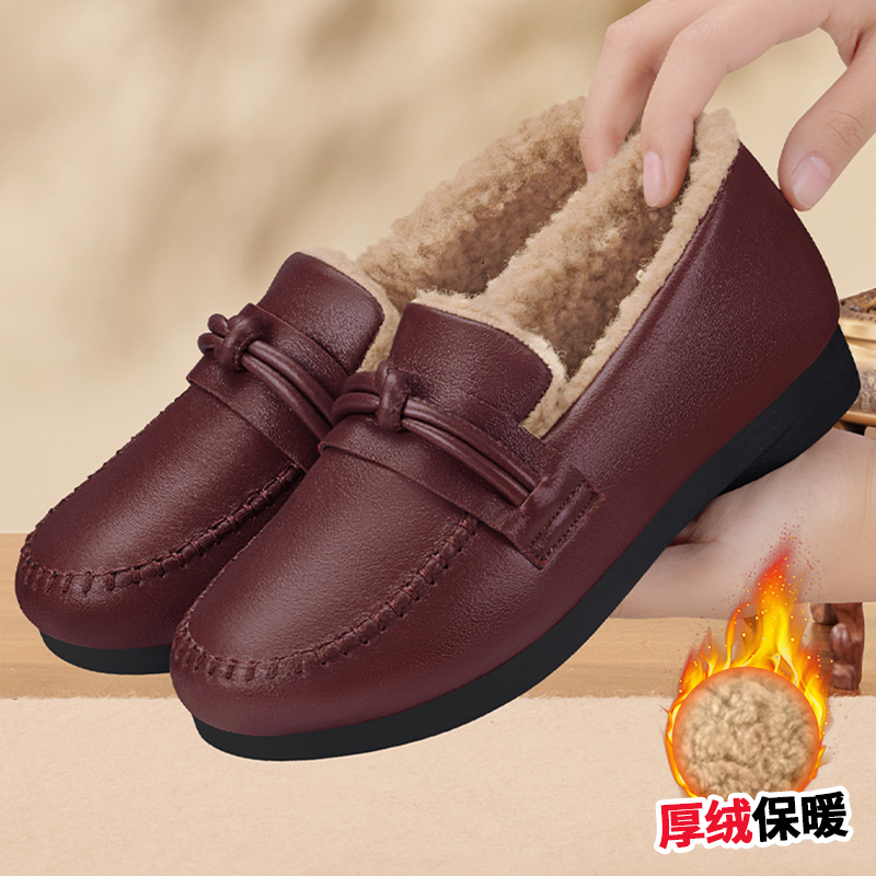 老北京棉鞋女冬2025新款加绒保暖妈妈鞋防水防滑一脚蹬外穿豆豆鞋