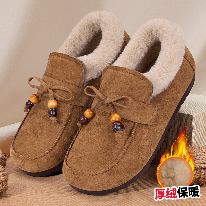 老北京棉鞋女冬2025新款加绒保暖懒人勃肯一脚蹬豆豆鞋外穿毛毛鞋