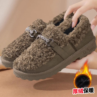 防滑一脚蹬加厚软底舒适毛毛鞋 加绒保暖二棉鞋 女冬2025新款 豆豆鞋