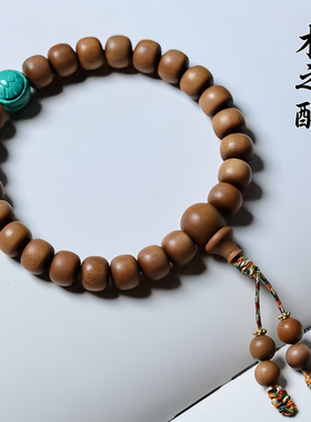 印度老山檀香老型桶珠手串绿松富甲天下配饰文玩佛珠男女手链