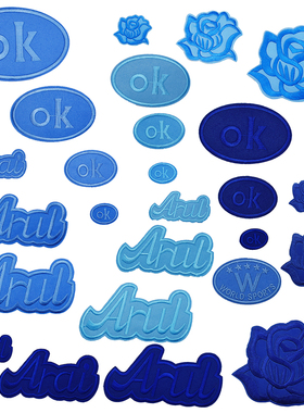 椭圆字母ok补丁贴蓝色校服衣服裤子熨烫布贴羽绒服自粘修补破洞贴