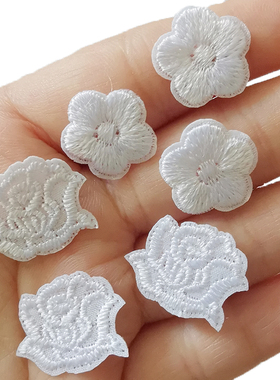 纯白色补丁贴刺绣特小号玫瑰花布贴酒店台布床单修补烟洞迷你贴花