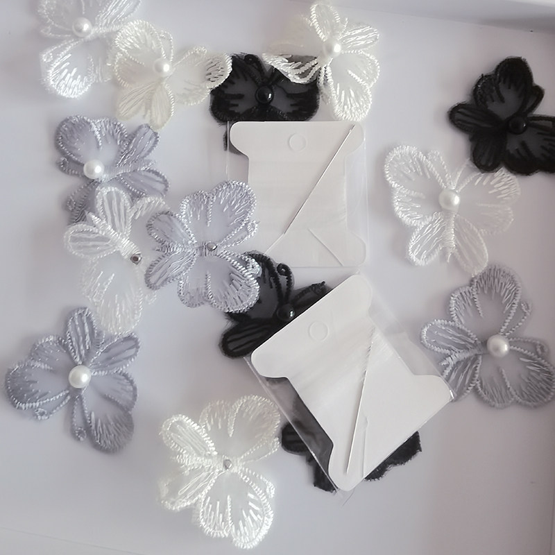 送透明线  钉珠小蝴蝶白色蕾丝花 蚊帐修补破洞 网纱裙 婚纱装饰