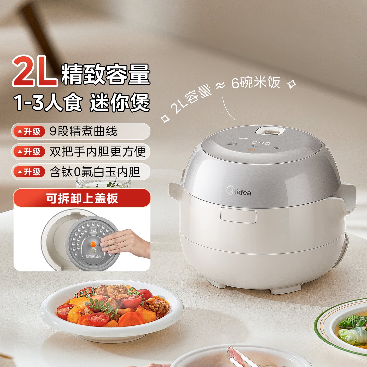 美的小企鹅电饭煲一人食2升迷你