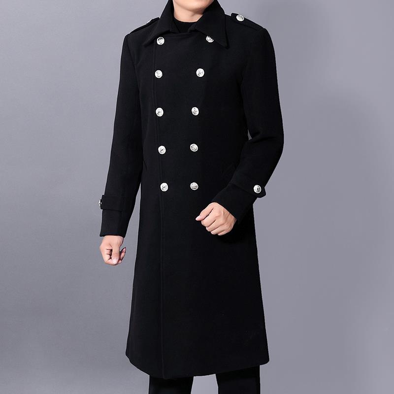 职业风衣中长款过膝呢子外套暗黑休闲商务工作服保安迎宾翻领大衣