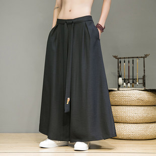 冰丝休闲长裤 夏季 薄款 很仙 飘逸阔腿裤 子男春夏季 古风汉服裙裤 裤