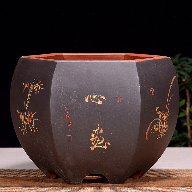 精品紫砂花盆室内绿植盆兰花盆大号陶瓷艺术盆景盆手工盆匠心之i.