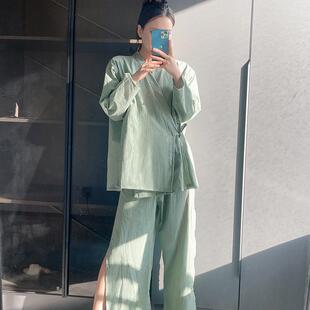 艾灸服纯棉前后开衫理疗针灸刮痧按摩采耳汗蒸美容院客人长款女