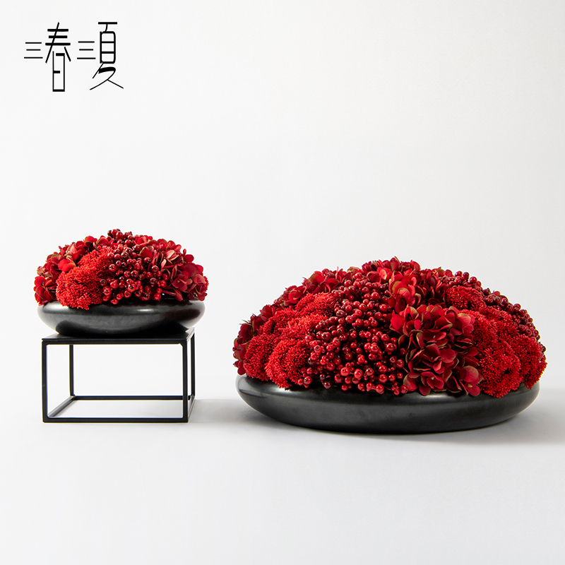 新中式酒店餐厅圆桌高端桌花摆件茶室餐桌中间摆花装饰仿真花花艺
