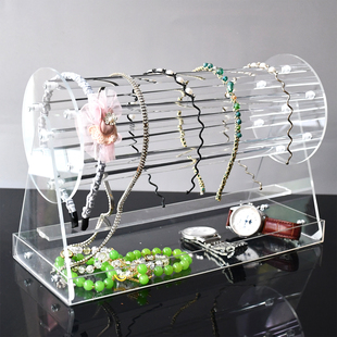旋转头箍架亚克力发箍架子鲨鱼夹收纳道具首饰托盘项链饰品展示架
