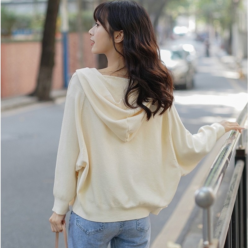 连帽针织衫女薄款开衫2025新款爆款外搭上衣秋季小个子毛衣外套薄