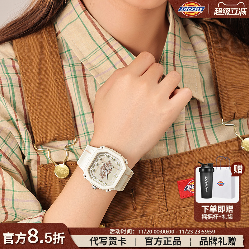DICKIES复古格子石英学生手表