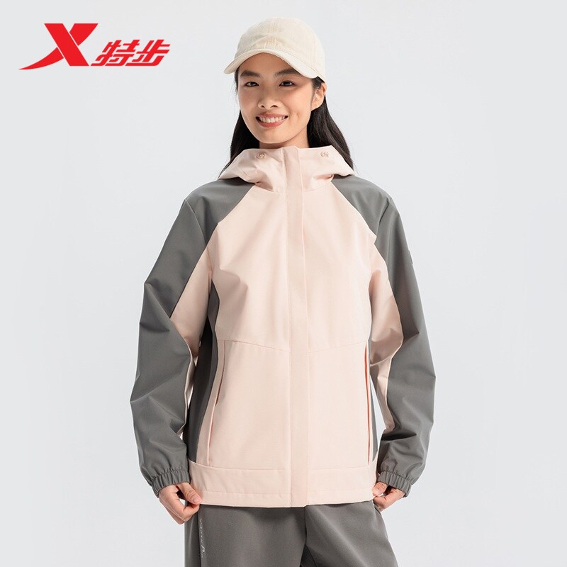 特步运动外套女款2026春季新款连帽开衫户外双层风衣975128160057图片