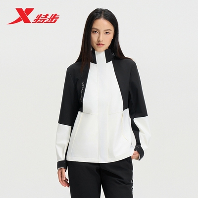 特步连帽外套女士官方秋季新款户外女装保暖冲锋风衣975328160059