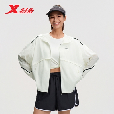 特步跑步外套女夏季新款官方训练女装运动上衣透气户外防晒风衣女