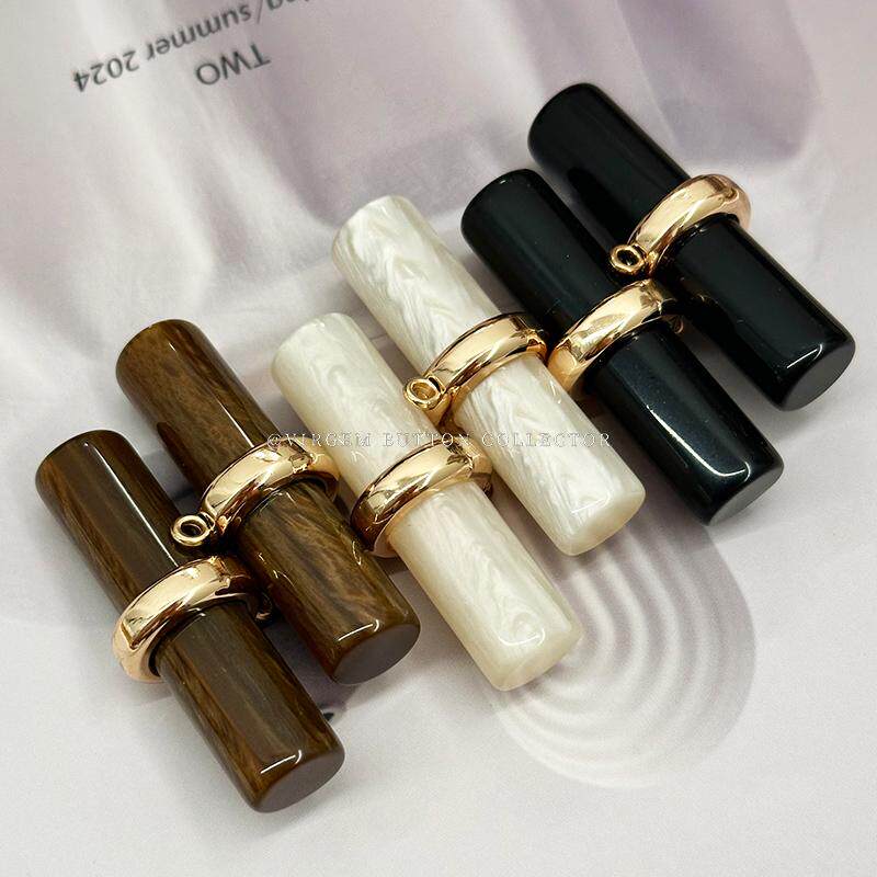 VIRGEM圆柱形花纹树脂纽扣金属环外套装饰扣女大衣毛衣皮草外套扣