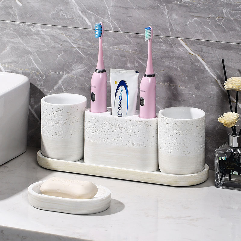 北欧卫浴洗漱四件套托盘套装高端轻奢五星级酒店卫生间洗漱台用品