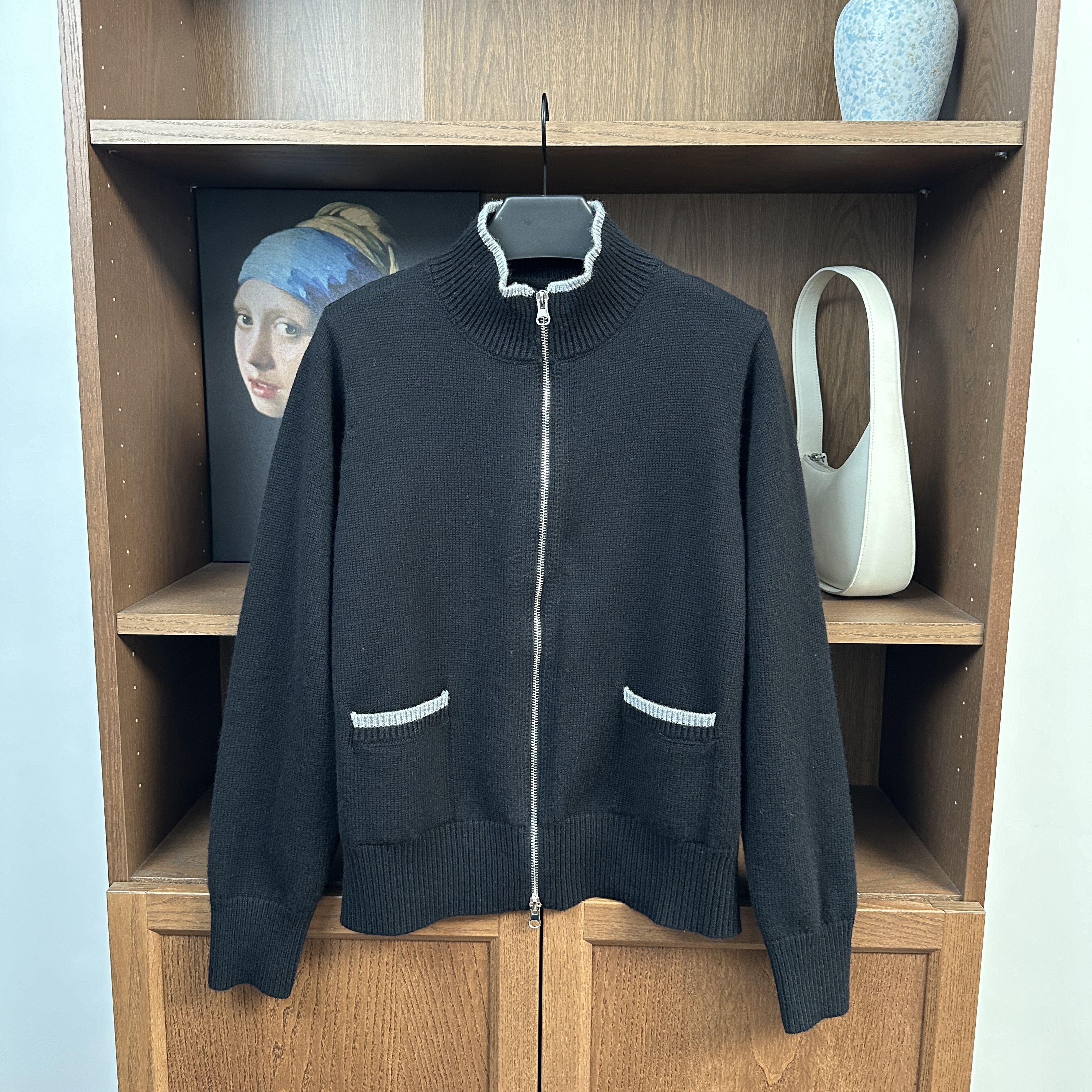 简约通勤立领针织开衫外套