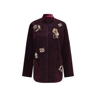 新中式~精致工坊贝壳珊瑚钉珠花朵 丝绒立领外套+马甲+长裤