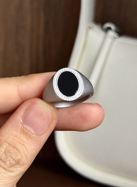 925银锆石复古黑玛瑙椭圆形戒指