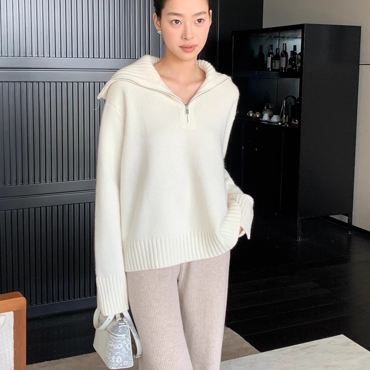 L*P老钱风~baby小羊绒柔软 经典半拉链大翻领针织衫毛衣