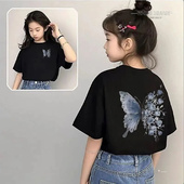 t恤2026新款 儿童半袖 爆款 中大童设计感夏装 上衣t 夏季 黑色女童短袖