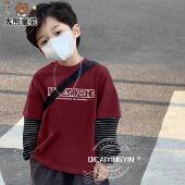 男童假两件上衣春秋儿童纯棉长袖 宝宝洋气打底衫 t恤2025新款 秋装