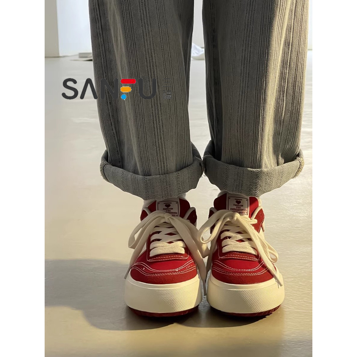 正品三福小白鞋港风学生板鞋子