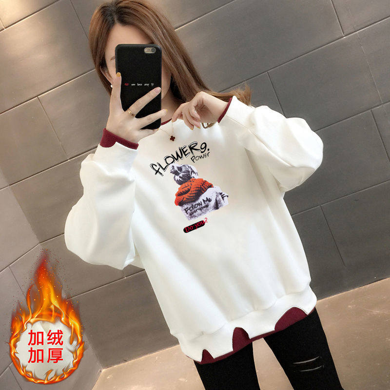 加絨加厚衛衣女秋冬新款寬松大碼假兩件保暖上衣潮韓版學院風外套在類目 女裝/女士精品, 衛衣/絨衫中 - 來自Buy2taobao.com提供專業的淘寶代購服務