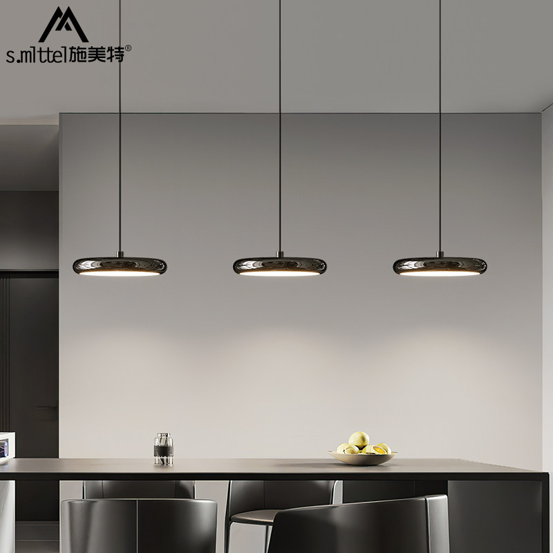 飞碟饭厅吊灯现代简约三头吧台吊灯北欧极简圆形长盘餐桌饭厅吊灯