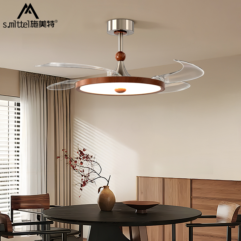 中古风扇灯餐厅包豪斯复古家用卧室书房吊扇灯轻奢主卧电扇灯一体