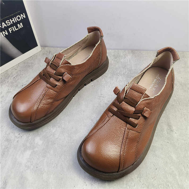 品牌撤柜真皮女鞋2024年春季新款松紧带方头懒人鞋舒适妈妈女单鞋