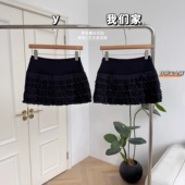 半身裙自带安全裤 韩货2026黑色蕾丝花边蛋糕裙女春季 A字百搭短款