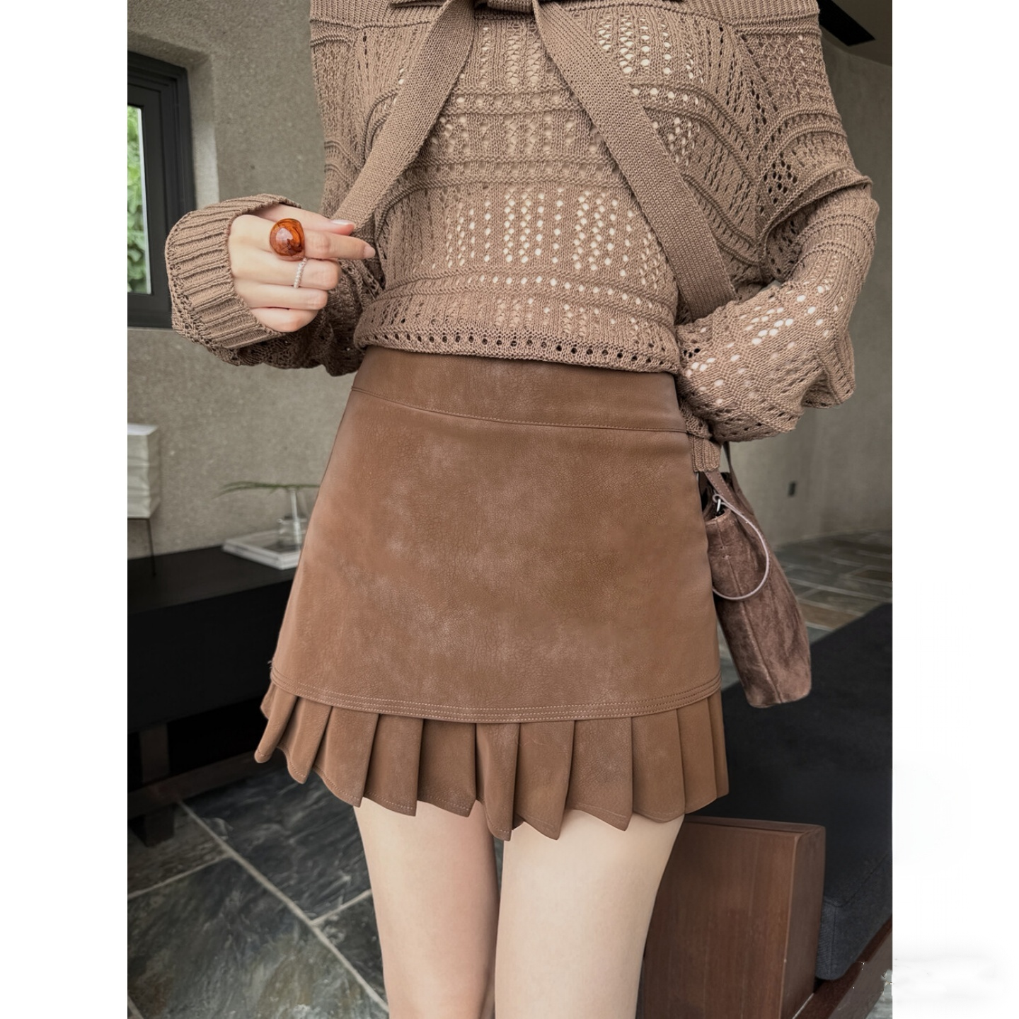大码秋冬韩版设计感麂皮半身裙女