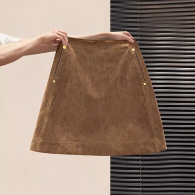 咖色鹿皮绒半身裙女秋冬美拉德
