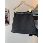 高腰灰色毛呢a字半身裙大码 半裙黑色包臀裙防走光加厚短裙女 春季