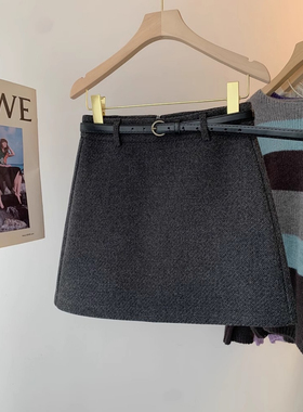 高腰灰色毛呢a字半身裙大码春季半裙黑色包臀裙防走光加厚短裙女