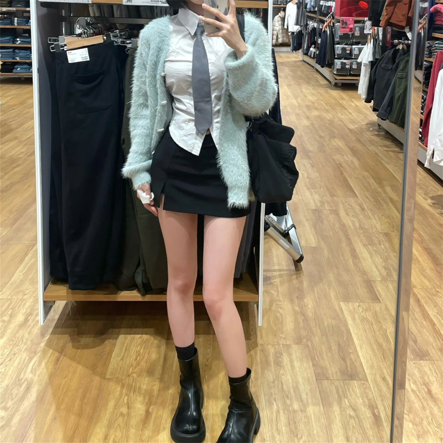微胖mm黑色包臀裙女春秋低腰紧身弹力短裙a字开叉半身裙热辣裙裤
