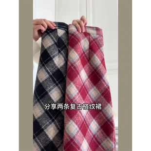 大码格子半身裙女秋冬加厚毛呢长裙胖mm显瘦高腰a字一步包臀裙子