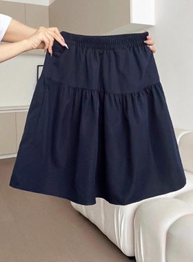 春季藏蓝色花苞裙a字半身裙女大码胖mm短裙子高腰半裙蓬蓬裙伞裙