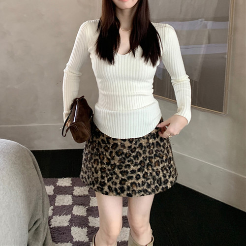 设计感小众加厚毛呢豹纹半身裙女
