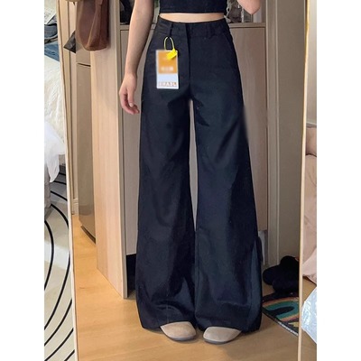 黑色垂感高级感宽松阔腿西装裤