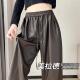 防风保暖PU皮裤 子拖地裤 女宽松显瘦松紧腰咖色直筒裤 高级感阔腿裤