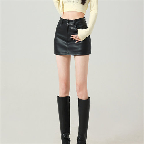 大码辣妹包臀a字弹力pu皮短裙