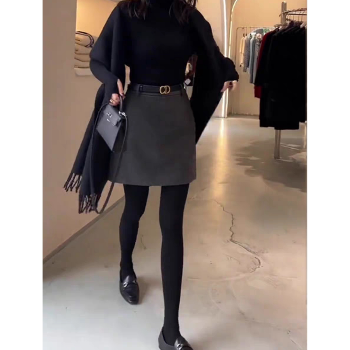 大码高级灰毛呢短裙女秋季新款高腰显瘦呢子A字裙减龄休闲半身裙