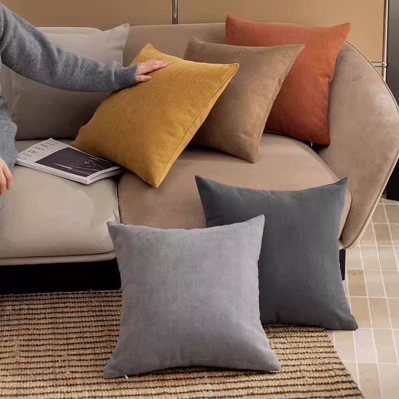 2026新款雪尼尔纯色简约纹理抱枕靠垫床头靠枕腰靠沙发靠背可拆洗