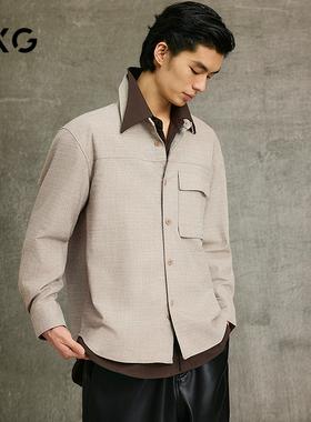 GXG男装 卡其色小香风宽松时尚长袖衬衫25年春季新品G25X031033
